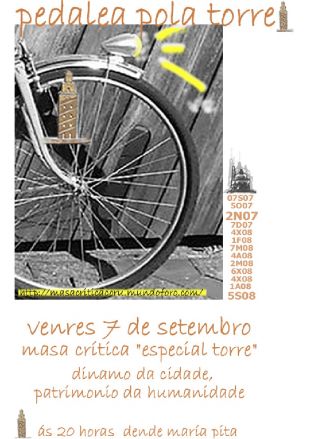 Masa Cr&iacute;tica Coru&ntilde;a "Especial: pedalea pola Torre". Venres 7 de setembro